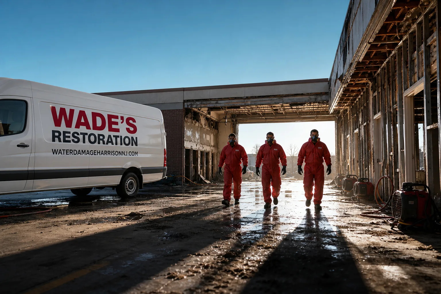 Wade's Restoration damage restoration service vehicle and crew in Harrison, NJ